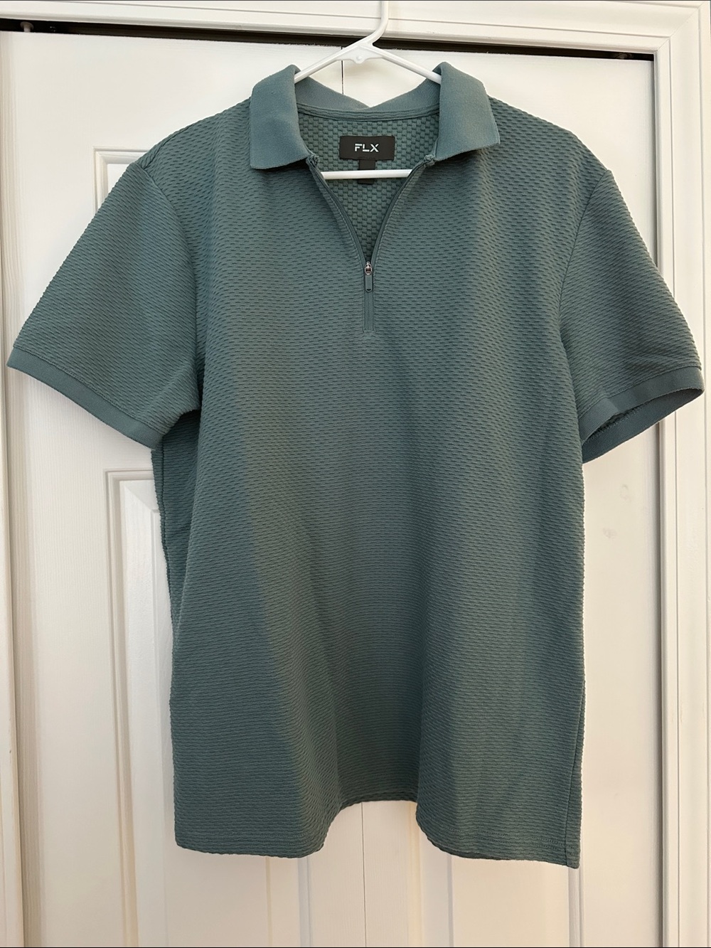 FLX Men's Short-Sleeve Quarter-Zip Polo in Sage Green